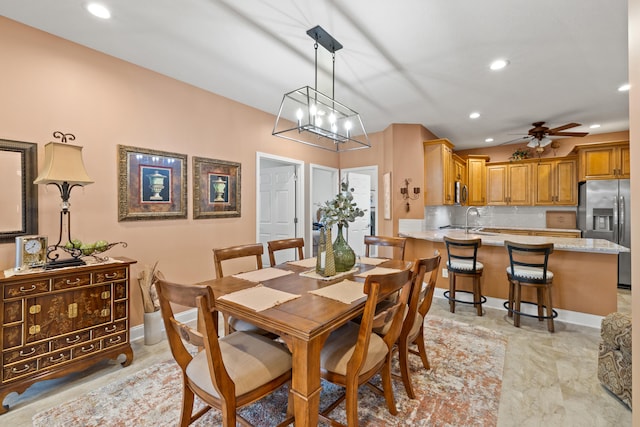 111 Acorn Path, Georgetown, KY 40324 - dining space featuring recessed lighting, ceiling fan, and light marble finish floors