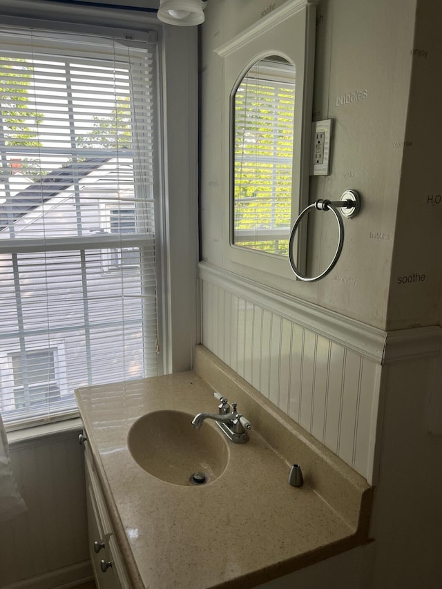 1134 Liberty Rd, Lexington, KY 40505 - bathroom featuring vanity, wainscoting, and a decorative wall