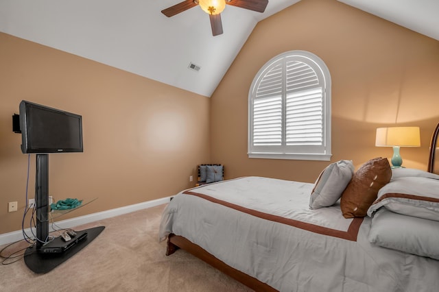 315 Whispering Brook Dr, Nicholasville, KY 40356 - bedroom featuring carpet flooring, vaulted ceiling, and ceiling fan