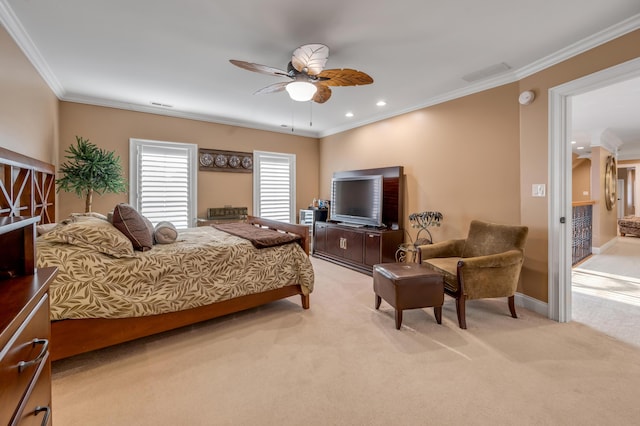 315 Whispering Brook Dr, Nicholasville, KY 40356 - carpeted bedroom with ornamental molding, ceiling fan, and recessed lighting
