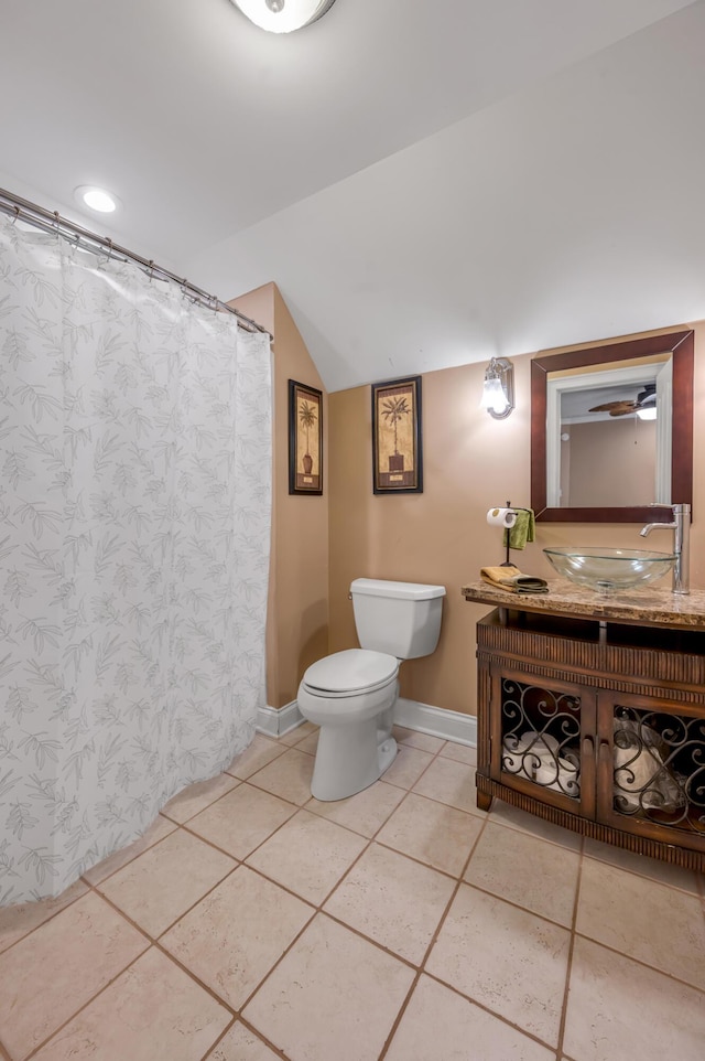 315 Whispering Brook Dr, Nicholasville, KY 40356 - bathroom featuring vaulted ceiling, vanity, and tile patterned flooring