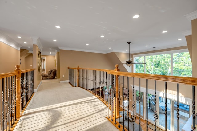 315 Whispering Brook Dr, Nicholasville, KY 40356 - corridor with ornamental molding, recessed lighting, and light colored carpet