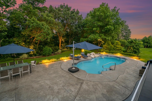 315 Whispering Brook Dr, Nicholasville, KY 40356 - outdoor pool with a patio area, a yard, and view of scattered trees