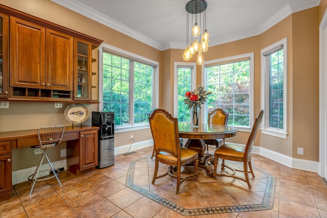 315 Whispering Brook Dr, Nicholasville, KY 40356 - dining space with built in study area, inlaid floor details, plenty of natural light, and crown molding