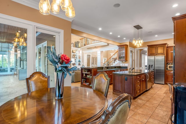 315 Whispering Brook Dr, Nicholasville, KY 40356 - dining space featuring a chandelier, crown molding, and recessed lighting