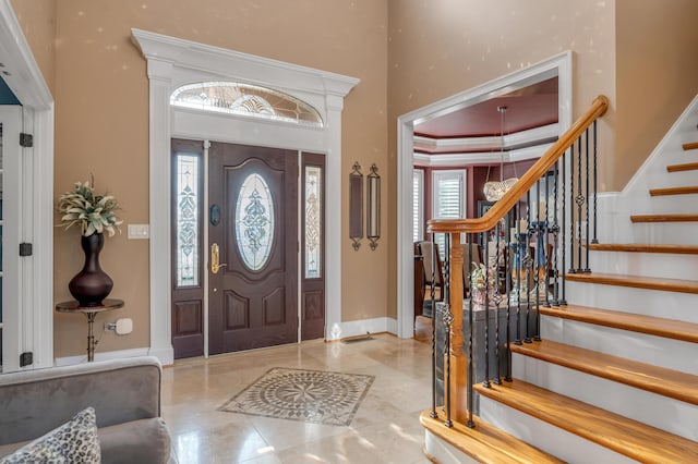 315 Whispering Brook Dr, Nicholasville, KY 40356 - tiled foyer entrance featuring a towering ceiling and stairs