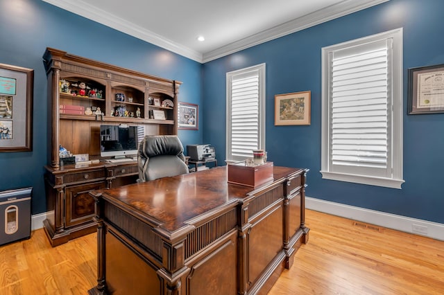 315 Whispering Brook Dr, Nicholasville, KY 40356 - office with light wood-style floors, crown molding, and recessed lighting