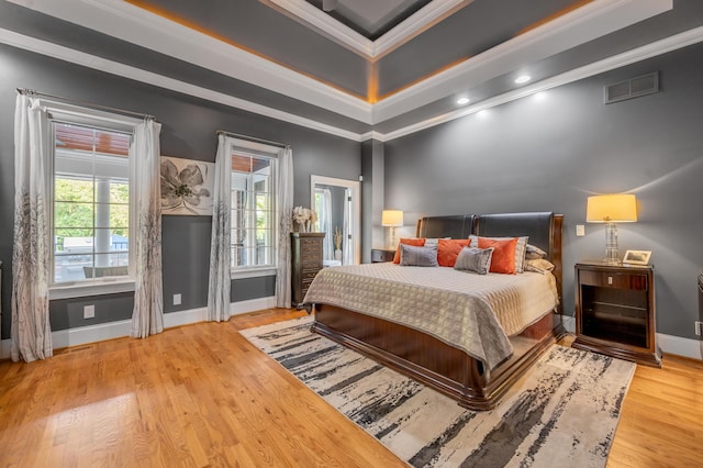 315 Whispering Brook Dr, Nicholasville, KY 40356 - bedroom with crown molding, wood finished floors, recessed lighting, and a raised ceiling
