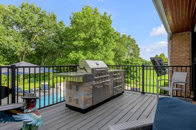 315 Whispering Brook Dr, Nicholasville, KY 40356 - wooden terrace featuring an outdoor pool and exterior kitchen