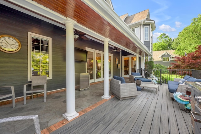 315 Whispering Brook Dr, Nicholasville, KY 40356 - wooden terrace with a ceiling fan and an outdoor living space