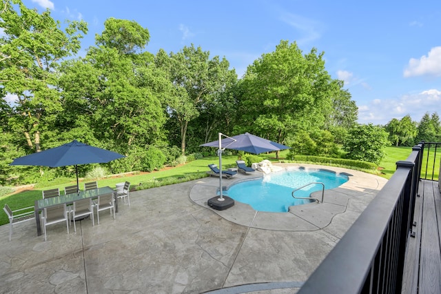315 Whispering Brook Dr, Nicholasville, KY 40356 - swimming pool with a patio, view of scattered trees, and a yard