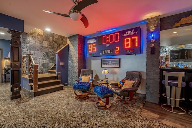 315 Whispering Brook Dr, Nicholasville, KY 40356 - sitting room with stairway, ceiling fan, a dry bar, and wood finished floors