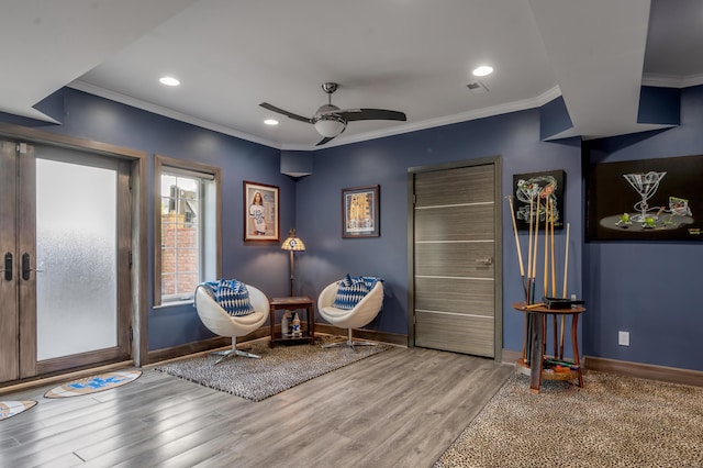315 Whispering Brook Dr, Nicholasville, KY 40356 - sitting room with crown molding, a ceiling fan, wood finished floors, and recessed lighting