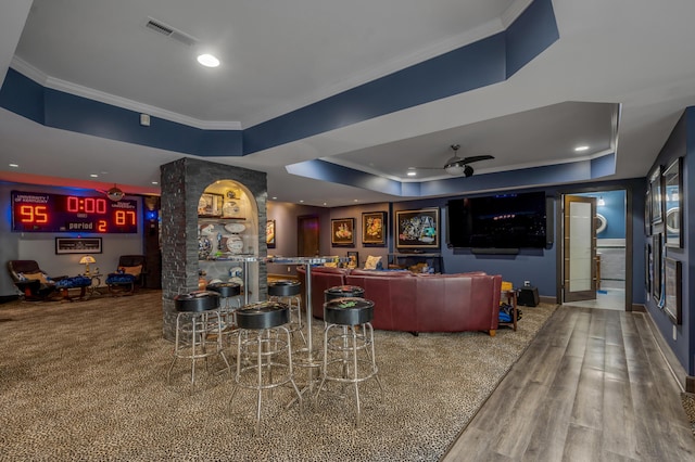 315 Whispering Brook Dr, Nicholasville, KY 40356 - bar area with a raised ceiling, ornamental molding, and recessed lighting