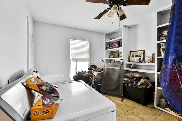 224 E Higgins St, Midway, KY 40347 - laundry room featuring washing machine and dryer, tile patterned flooring, and a ceiling fan