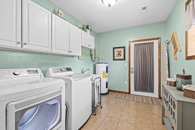 200 Maxwell Ln, Somerset, KY 42503 - laundry room featuring washer and dryer, cabinet space, water heater, and light tile patterned floors