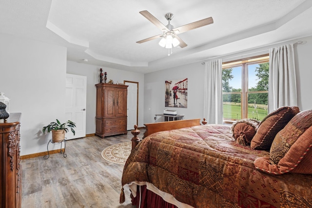 200 Maxwell Ln, Somerset, KY 42503 - bedroom with a tray ceiling, light wood-style flooring, and ceiling fan