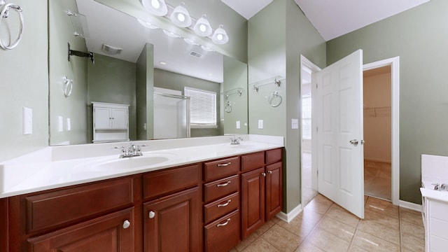 705 Dawson Springs Way, Lexington, KY 40511 - full bath with double vanity, a spacious closet, tile patterned floors, and a shower