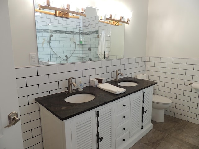 13 Scotland Dr, Frankfort, KY 40601 - full bath featuring tile walls, a stall shower, double vanity, and a chandelier