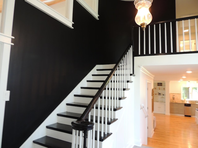 13 Scotland Dr, Frankfort, KY 40601 - staircase featuring wood finished floors and ornamental molding