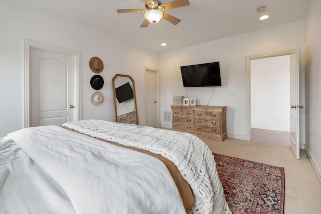 195 Couch Baker Ln, London, KY 40744 - bedroom featuring light colored carpet, recessed lighting, and ceiling fan