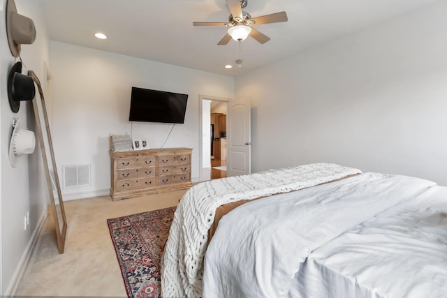 195 Couch Baker Ln, London, KY 40744 - bedroom featuring light carpet, recessed lighting, and a ceiling fan