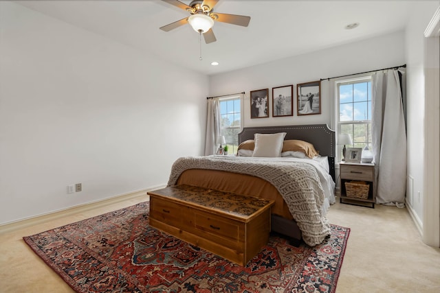 195 Couch Baker Ln, London, KY 40744 - bedroom featuring a ceiling fan, recessed lighting, and light colored carpet