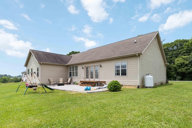 195 Couch Baker Ln, London, KY 40744 - back of house featuring a patio, crawl space, french doors, and a lawn