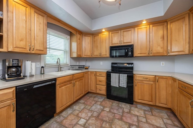 106 Squires Pointe Rd, Paris, KY 40361 - kitchen featuring black appliances, light countertops, light stone finish flooring, and recessed lighting