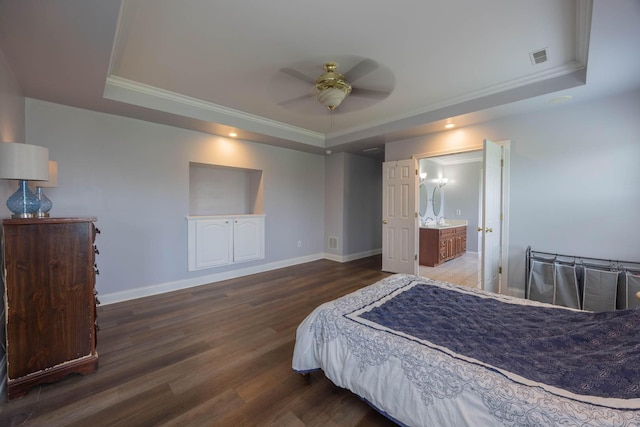 106 Squires Pointe Rd, Paris, KY 40361 - bedroom with a tray ceiling, crown molding, wood finished floors, a ceiling fan, and recessed lighting