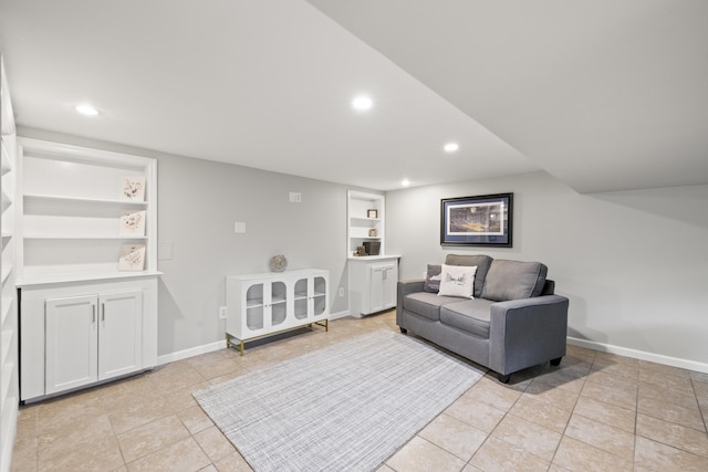 110 Flinn Ct, Georgetown, KY 40324 - living room with recessed lighting, built in shelves, and light tile patterned flooring
