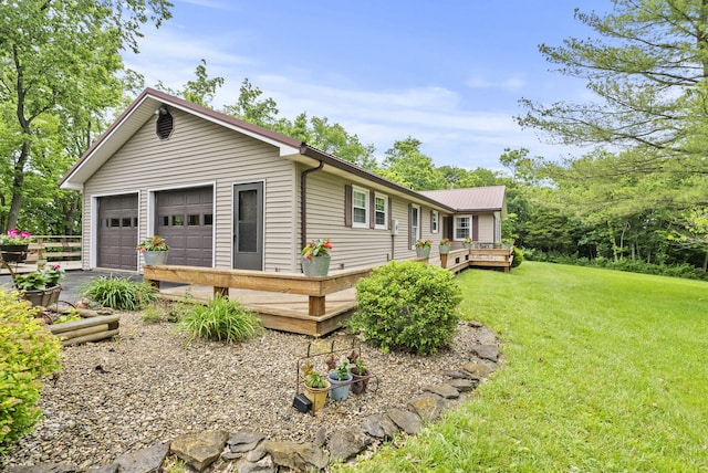1651 Waits Rd, Cynthiana, KY 41031 - view of front of property with a wooden deck, a front lawn, and a detached garage