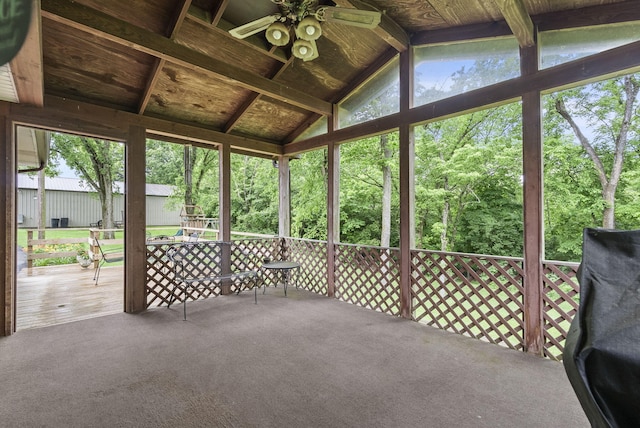 1651 Waits Rd, Cynthiana, KY 41031 - unfurnished sunroom featuring ceiling fan and vaulted ceiling