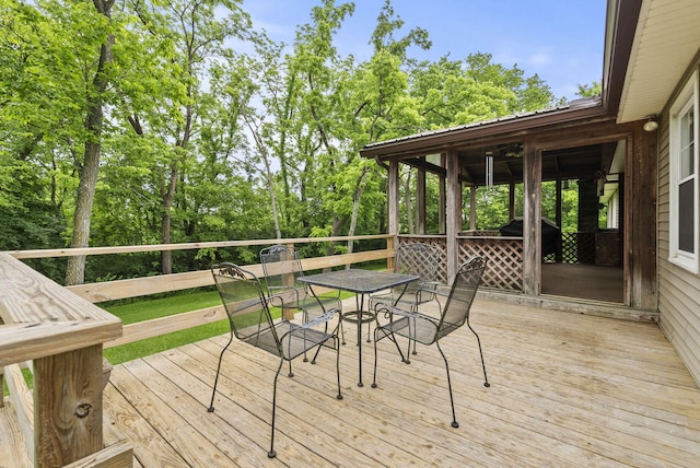 1651 Waits Rd, Cynthiana, KY 41031 - wooden terrace featuring outdoor dining space and view of wooded area