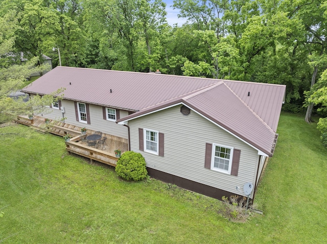 1651 Waits Rd, Cynthiana, KY 41031 - rear view of house with a wooden deck, a lawn, and a metal roof