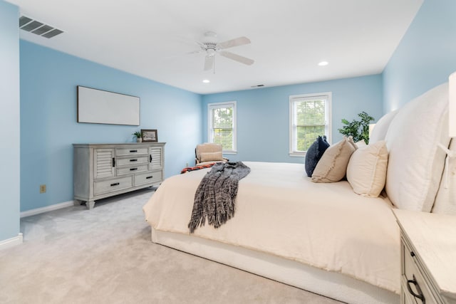 4991 Tynebrae Rd, Lexington, KY 40515 - bedroom with light colored carpet, a ceiling fan, and recessed lighting