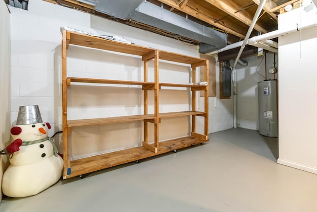 4991 Tynebrae Rd, Lexington, KY 40515 - unfinished basement with water heater, electric panel, and concrete block wall