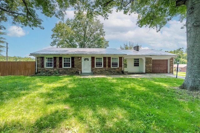 16 Meadowbrook Dr, Frankfort, KY 40601 - ranch-style house with a garage, a metal roof, and brick siding