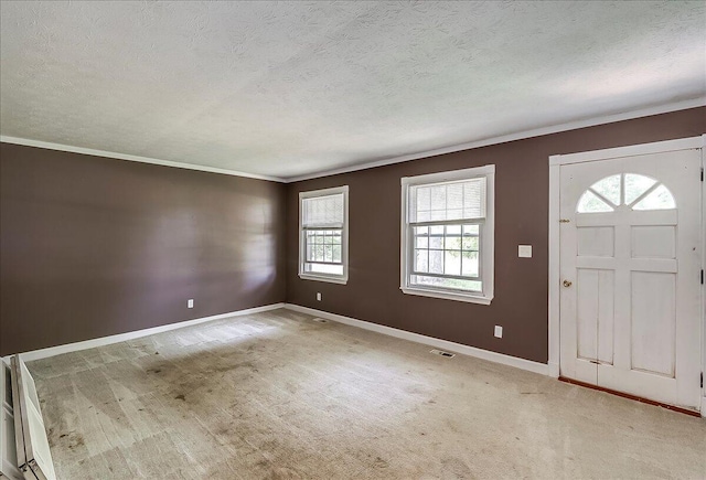 16 Meadowbrook Dr, Frankfort, KY 40601 - foyer featuring a textured ceiling, ornamental molding, and light colored carpet