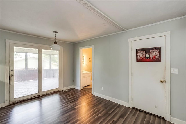 16 Meadowbrook Dr, Frankfort, KY 40601 - unfurnished dining area featuring ornamental molding and dark wood finished floors