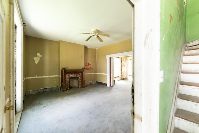 411 High St, Paris, KY 40361 - unfurnished living room with ceiling fan and stairway