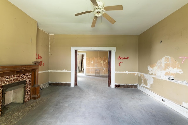 411 High St, Paris, KY 40361 - unfurnished living room featuring a ceiling fan and a fireplace