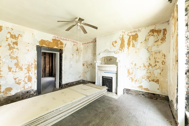 411 High St, Paris, KY 40361 - unfurnished living room featuring wallpapered walls, ceiling fan, and a fireplace
