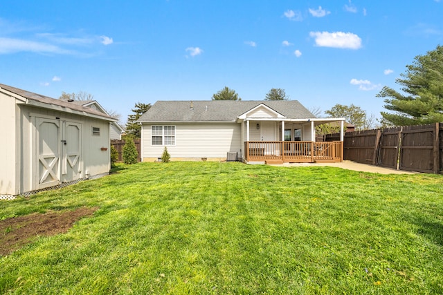 155 Barren River Blvd, Georgetown, KY 40324 - rear view of house featuring a fenced backyard, a patio, and a storage shed