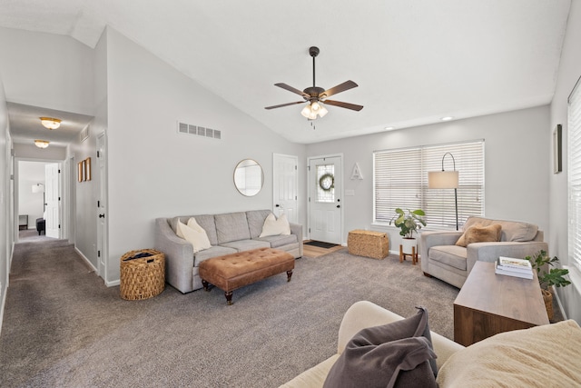 155 Barren River Blvd, Georgetown, KY 40324 - carpeted living room featuring lofted ceiling, a ceiling fan, and recessed lighting