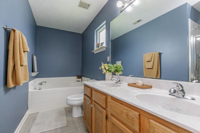 4026 Briar Creek Dr, Lawrenceburg, KY 40342 - bathroom featuring a garden tub, double vanity, a shower with door, and tile patterned flooring