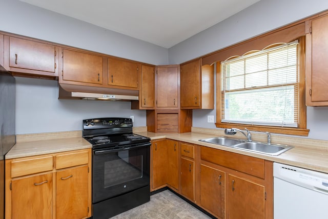 120 Vanderbilt Dr, Lexington, KY 40517 - kitchen with black range with electric stovetop, dishwasher, under cabinet range hood, and light countertops