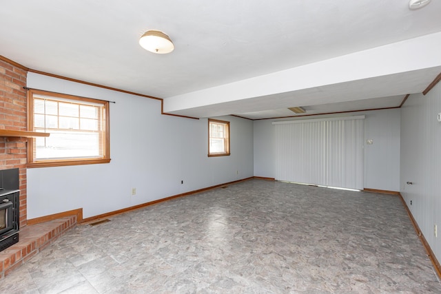 120 Vanderbilt Dr, Lexington, KY 40517 - basement with a wood stove and stone finish floors