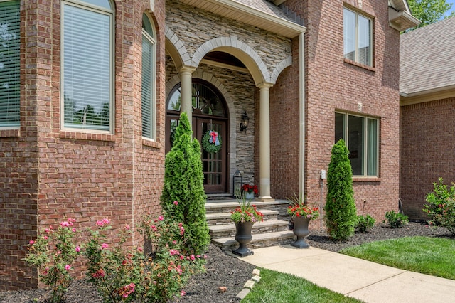 103 Windridge Dr, Nicholasville, KY 40356 - property entrance with a shingled roof and brick siding