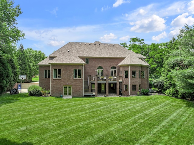 103 Windridge Dr, Nicholasville, KY 40356 - rear view of property with french doors, a yard, a wooden deck, and brick siding